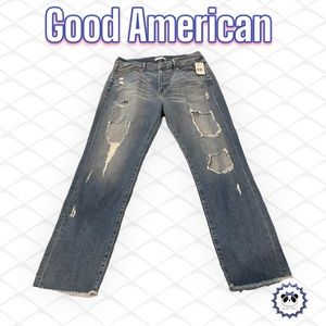 Good American “Good Cuts” Distressed Straight Leg Jeans, Size 14, NWT